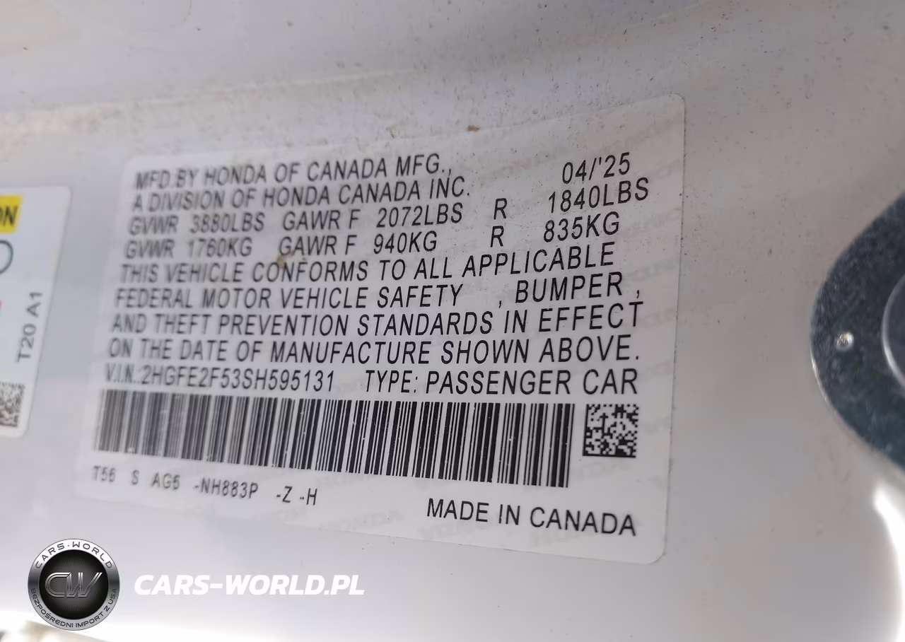 2025 Honda Civic Sport VIN:2HGFE2F53SH595131 - 9