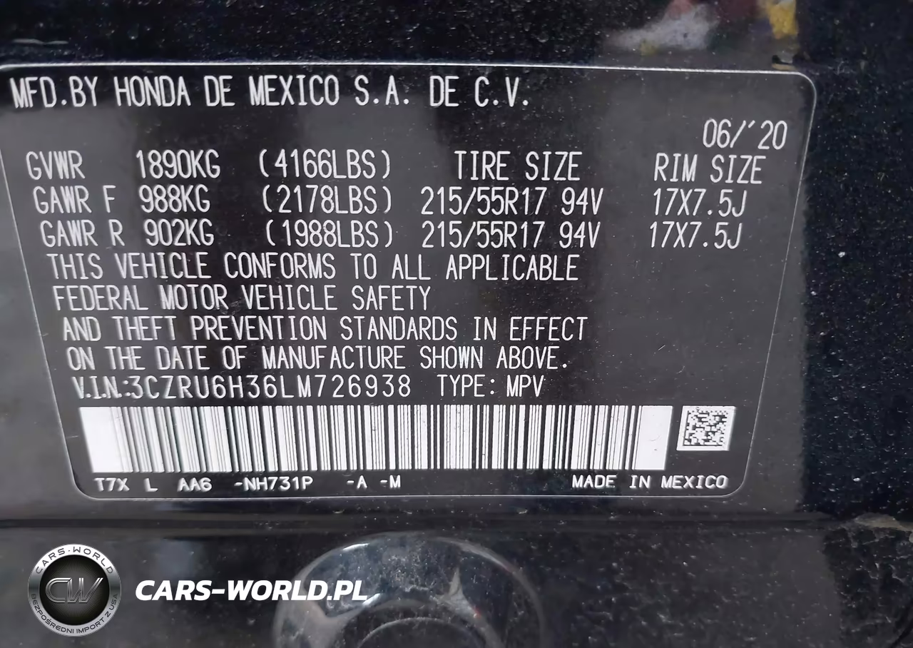 2020 Honda Hr-V Awd Lx VIN:3CZRU6H36LM726938 - 9