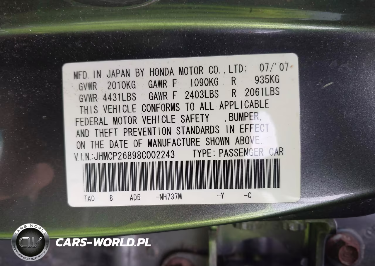 2008 Honda Accord 2.4 Ex-L VIN:JHMCP26898C002243 - 9