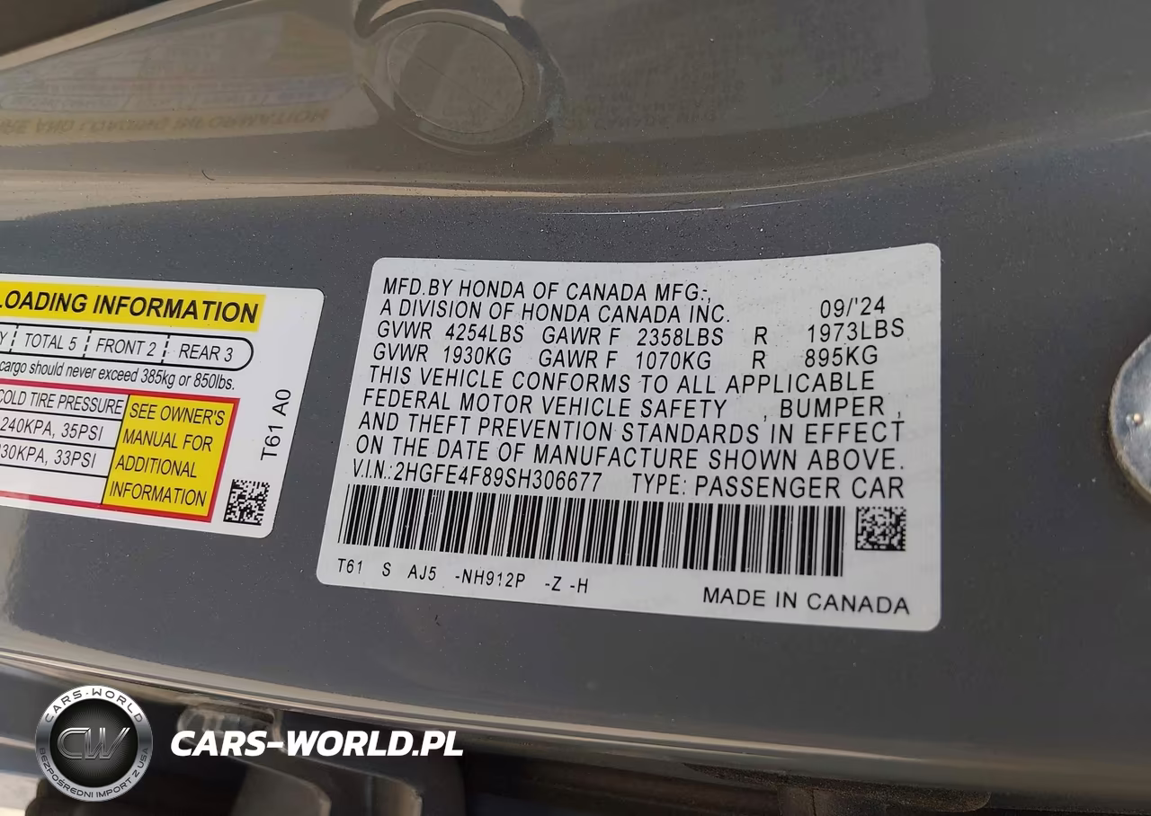 2025 Honda Civic Hybrid Sport-Sport Touring VIN:2HGFE4F89SH306677 - 9