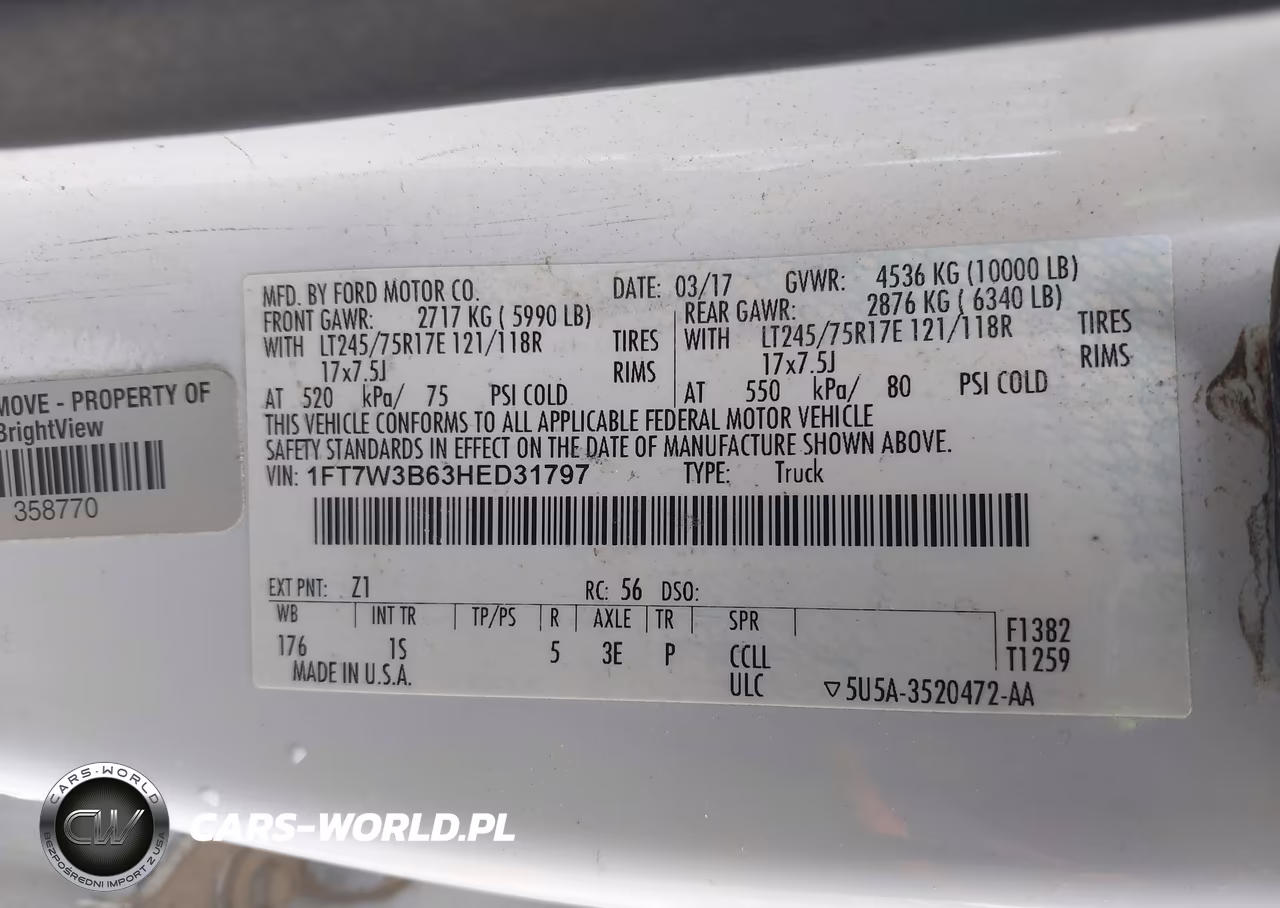 2017 Ford F-350 Xl VIN:1FT7W3B63HED31797 - 9