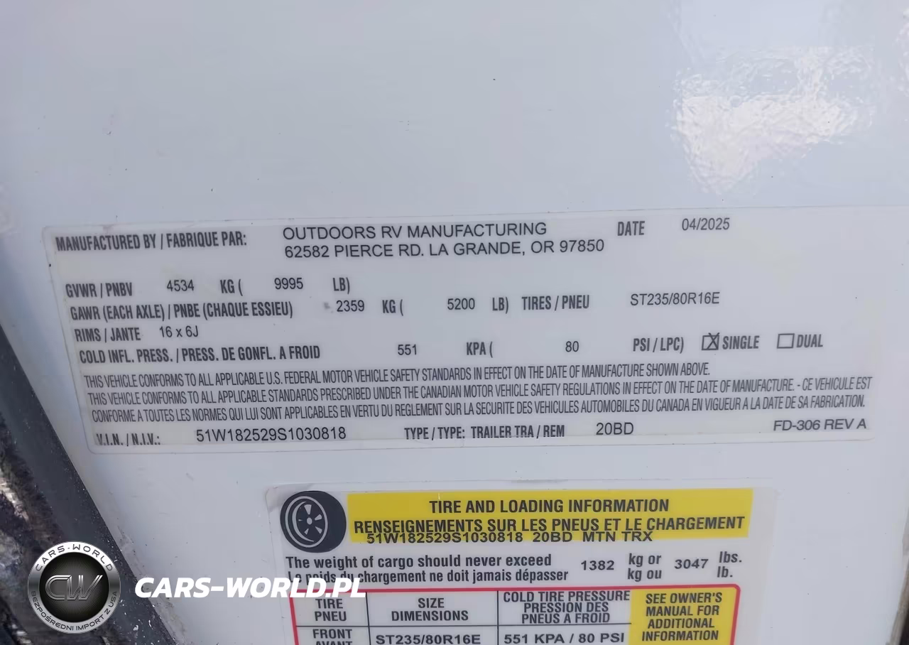 2025 Outdoors Rv Trailer VIN:51W182529S1030818 - 9