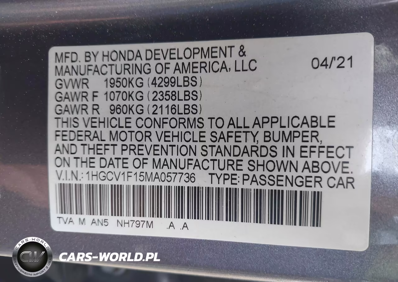 2021 Honda Accord Lx VIN:1HGCV1F15MA057736 - 9