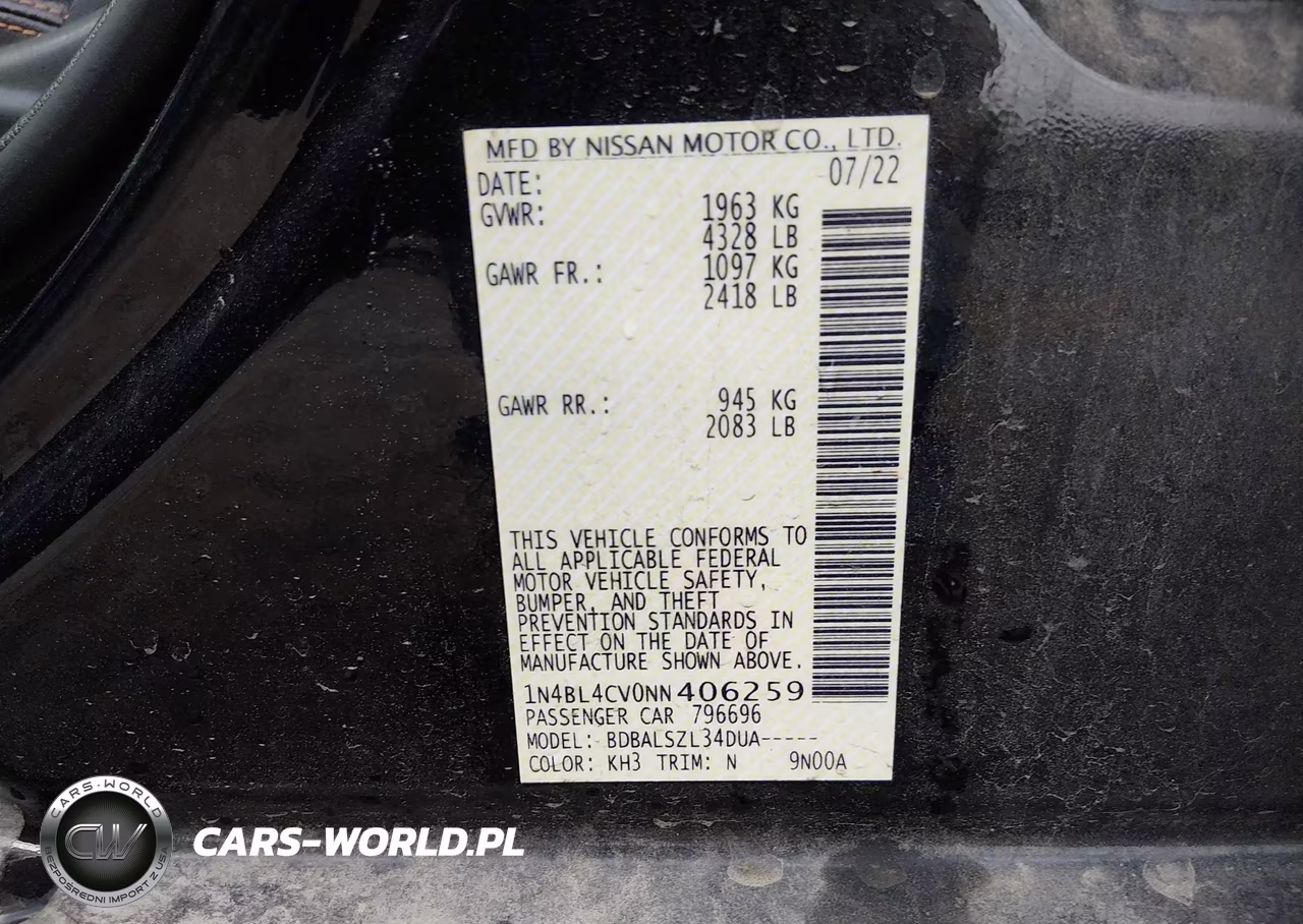 2022 Nissan Altima Sr Fwd VIN:1N4BL4CV0NN406259 - 9
