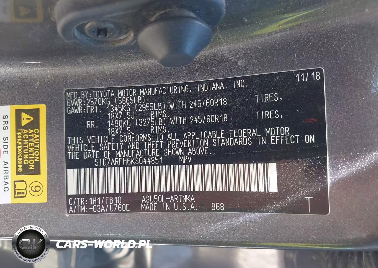 2019 Toyota Highlander Le VIN:5TDZARFH6KS044851 - 9