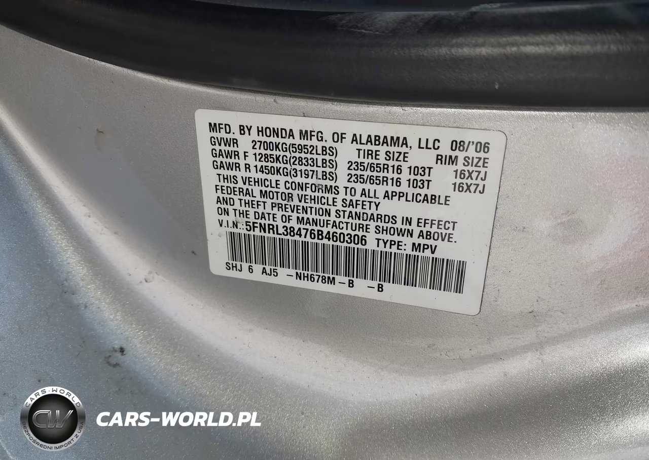 2006 Honda Odyssey Ex VIN:5FNRL38476B460306 - 9