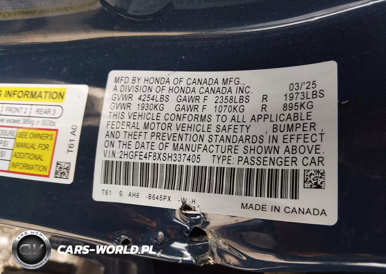 2025 Honda Civic Hybrid Sport-Sport Touring VIN:2HGFE4F8XSH337405 - 9