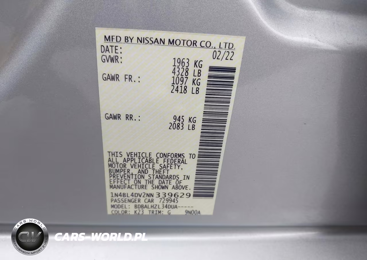 2022 Nissan Altima Sv Fwd VIN:1N4BL4DV2NN339629 - 9
