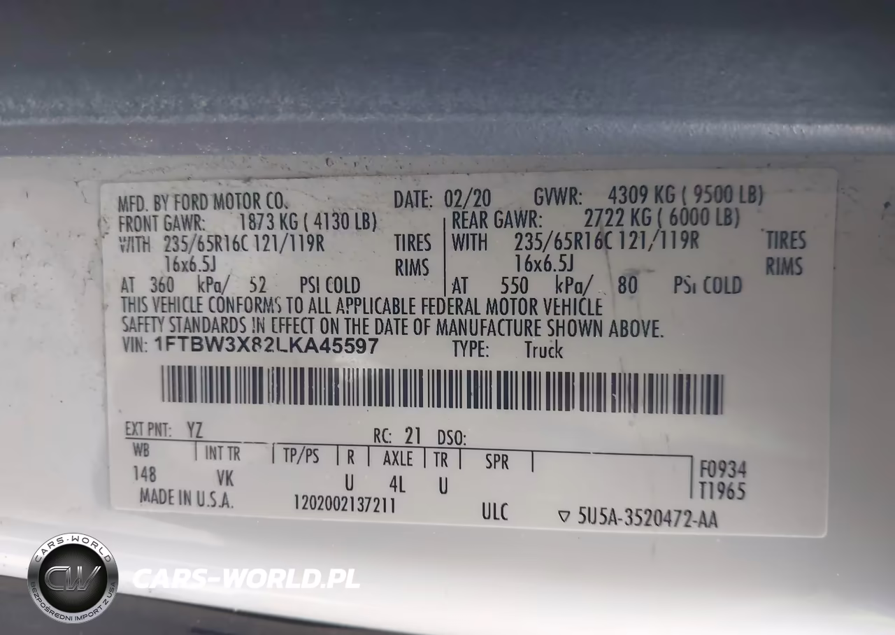 2020 Ford Transit-350 Cargo Van VIN:1FTBW3X82LKA45597 - 9