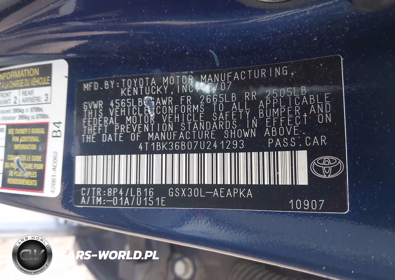 2007 Toyota Avalon Limited VIN:4T1BK36B07U241293 - 9