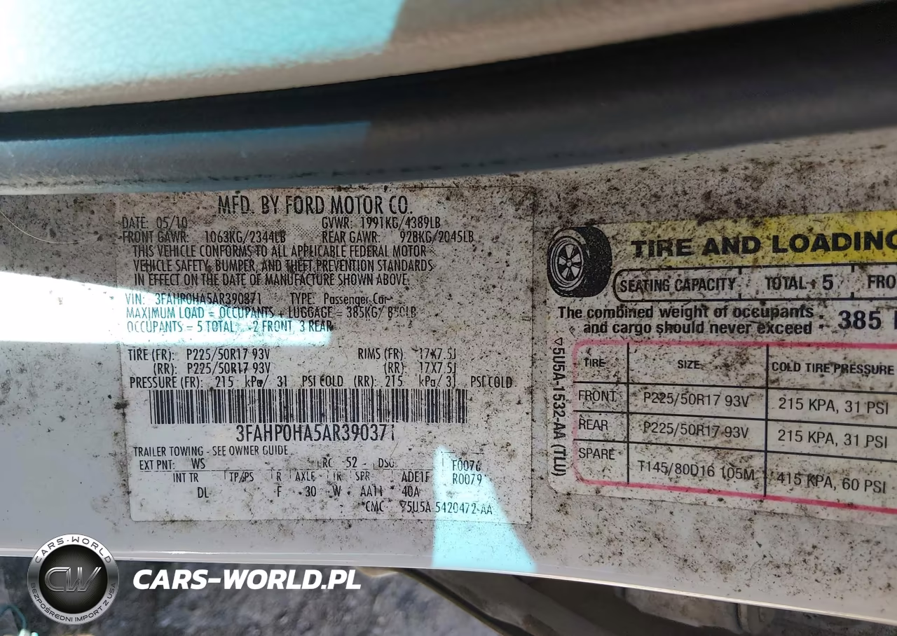 2010 Ford Fusion Se VIN:3FAHP0HA5AR390371 - 9