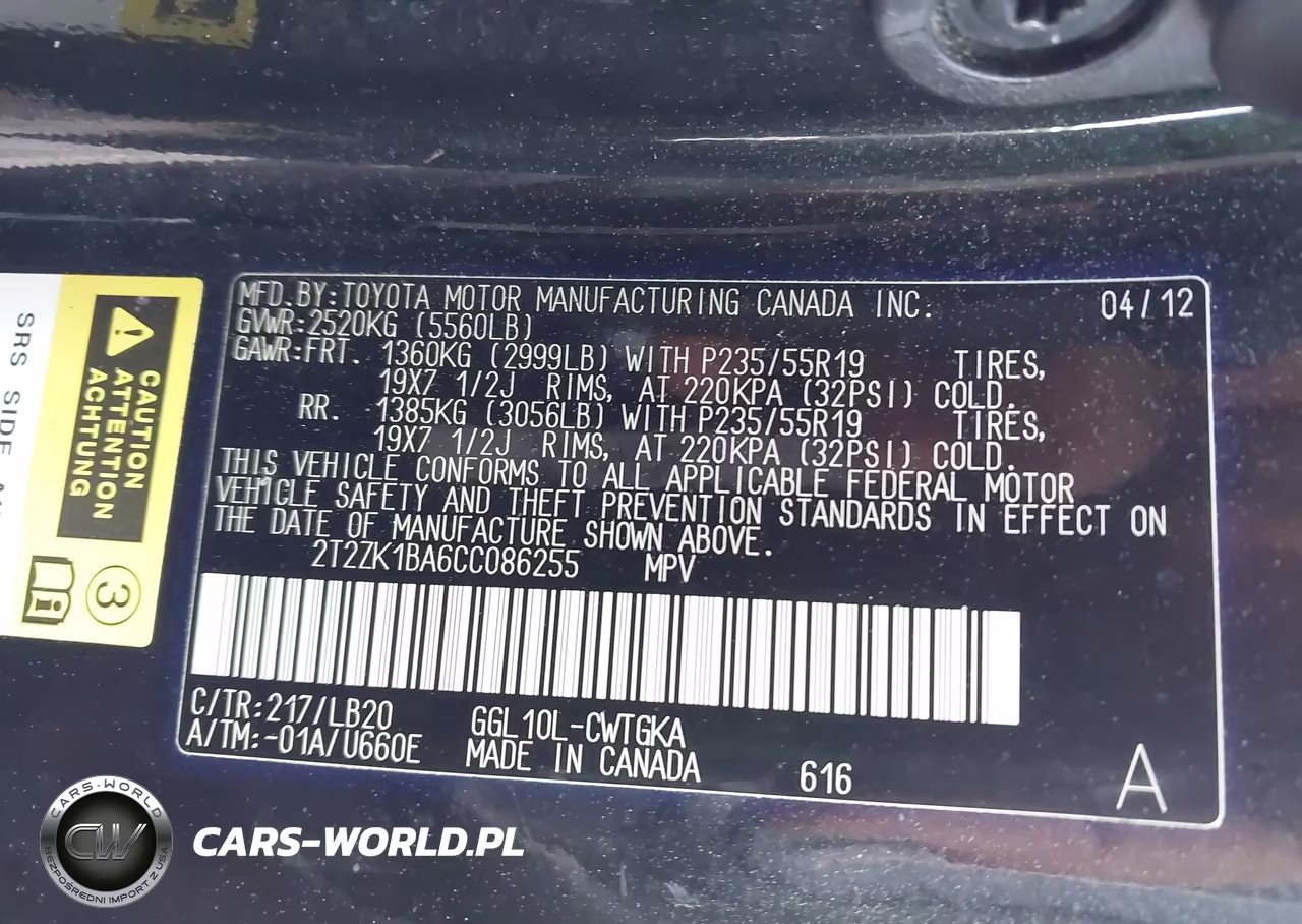 2012 Lexus Rx 350 VIN:2T2ZK1BA6CC086255 - 9