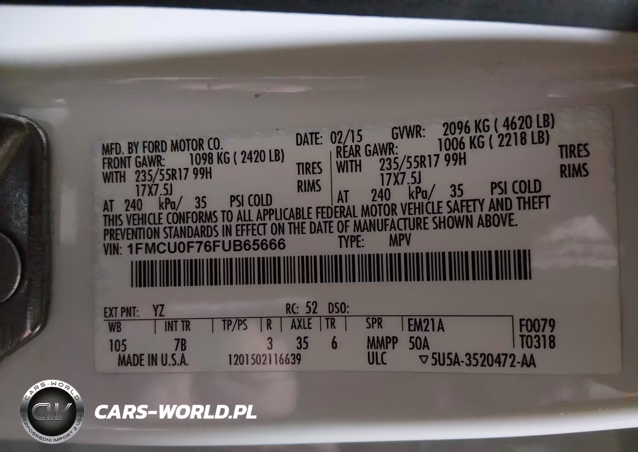 2015 Ford Escape S VIN:1FMCU0F76FUB65666 - 9