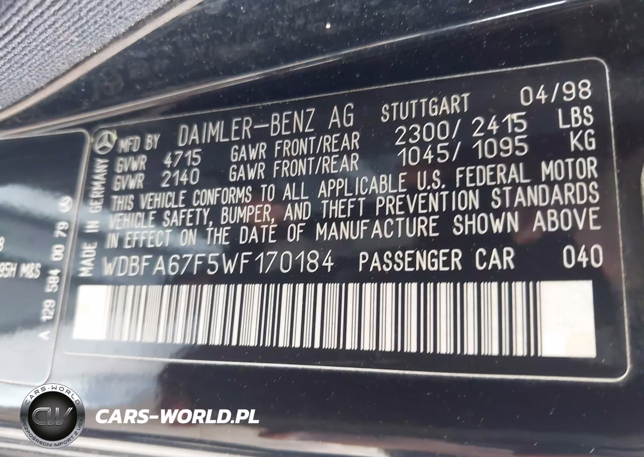 1998 Mercedes-Benz Sl 500 VIN:WDBFA67F5WF170184 - 9