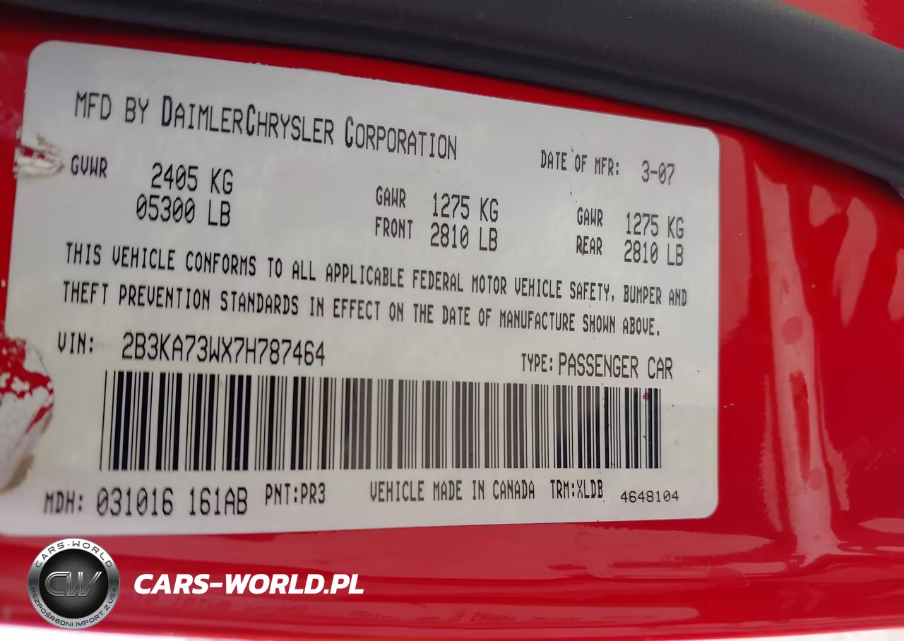 2007 Dodge Charger Srt8 VIN:2B3KA73WX7H787464 - 9