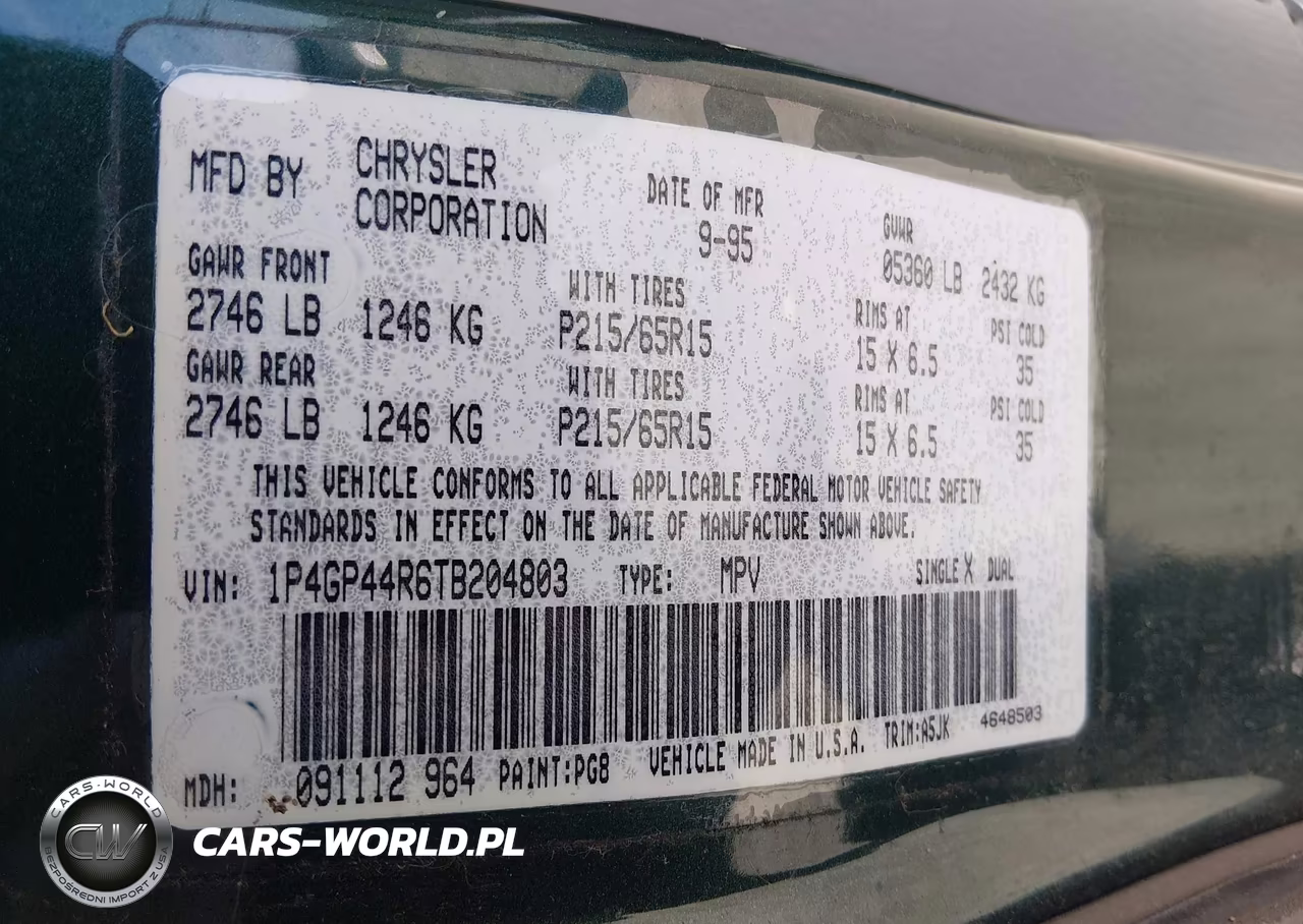 1996 Plymouth Grand Voyager Se VIN:1P4GP44R6TB204803 - 9