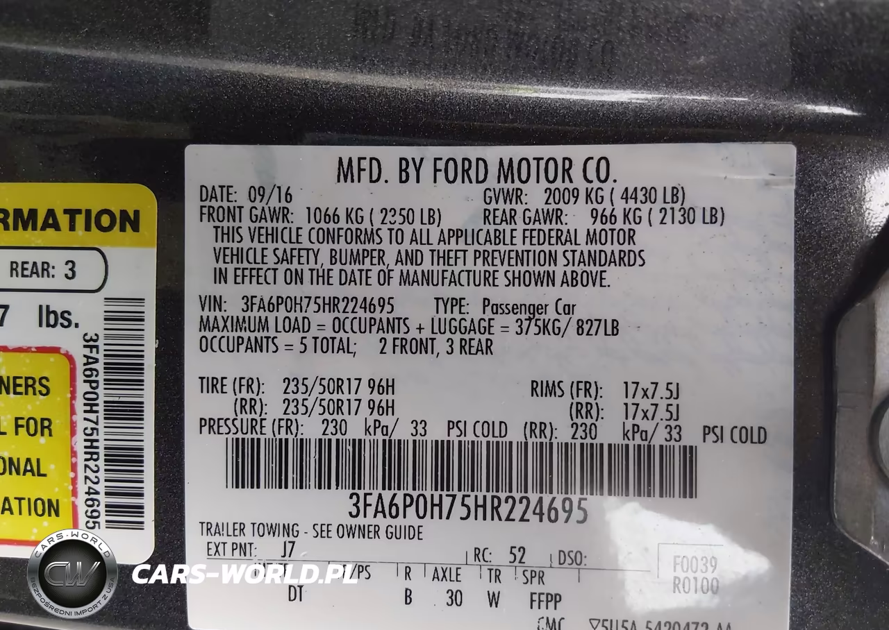 2017 Ford Fusion Se VIN:3FA6P0H75HR224695 - 9