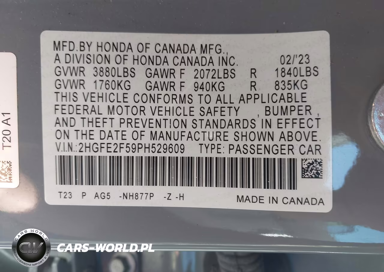 2023 Honda Civic Sport VIN:2HGFE2F59PH529609 - 9