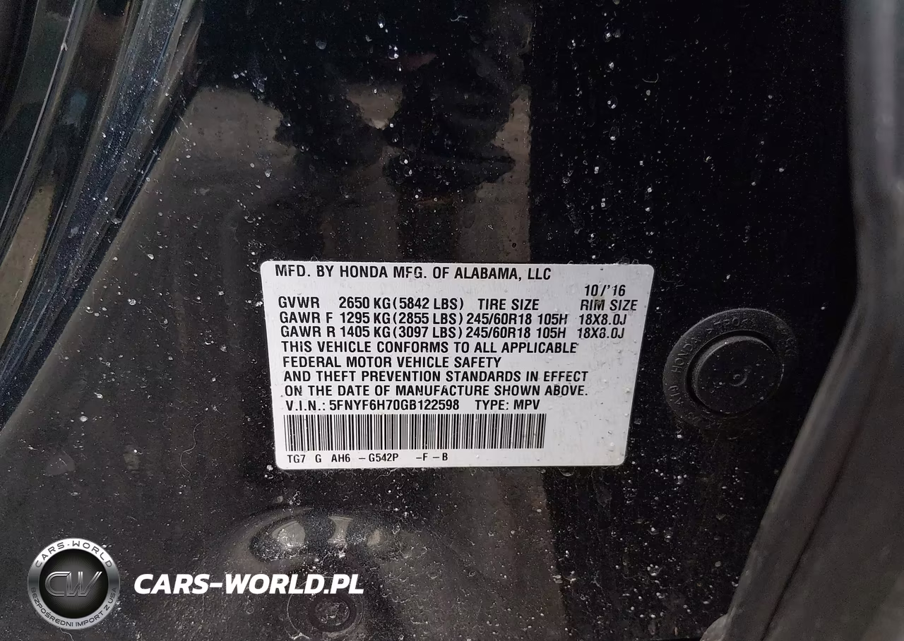 2016 Honda Pilot Ex-L VIN:5FNYF6H70GB122598 - 9