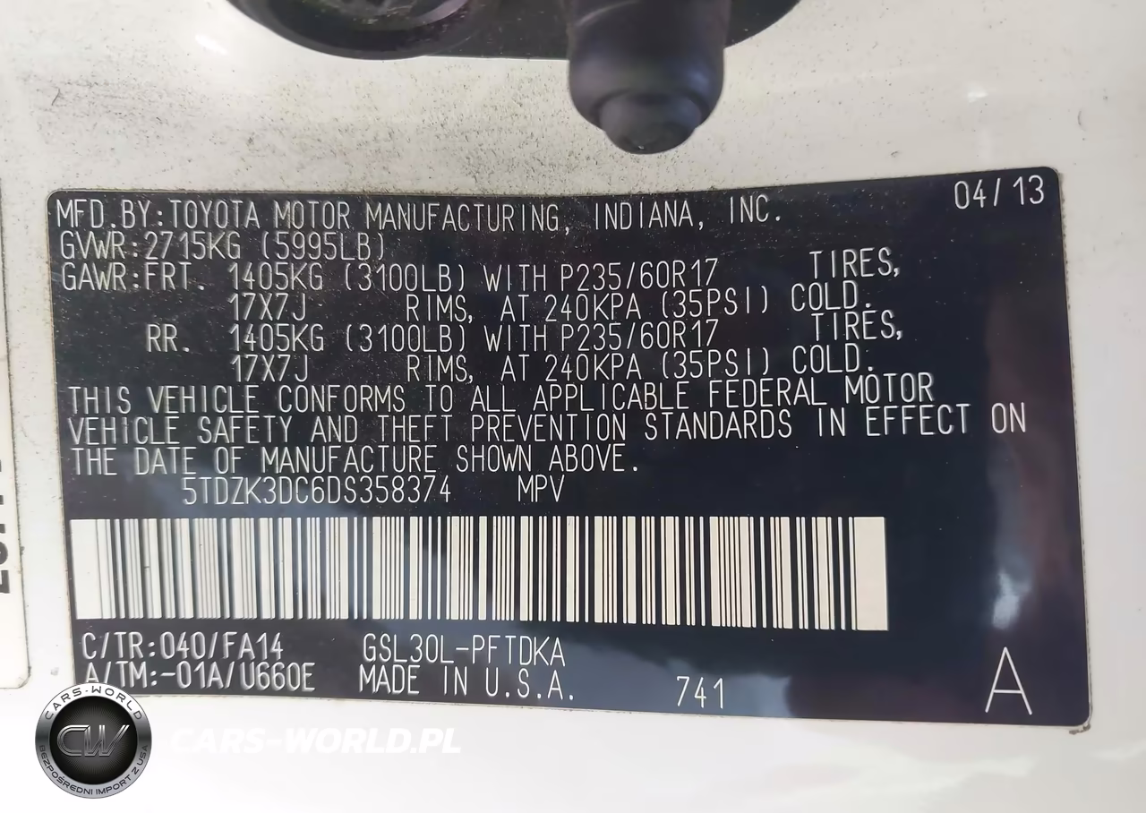 2013 Toyota Sienna L V6 7 Passenger VIN:5TDZK3DC6DS358374 - 9