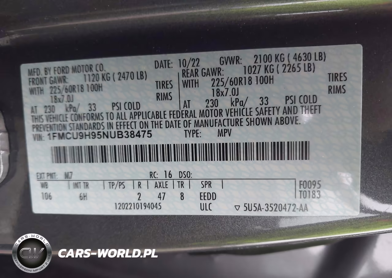 2022 Ford Escape Sel VIN:1FMCU9H95NUB38475 - 9