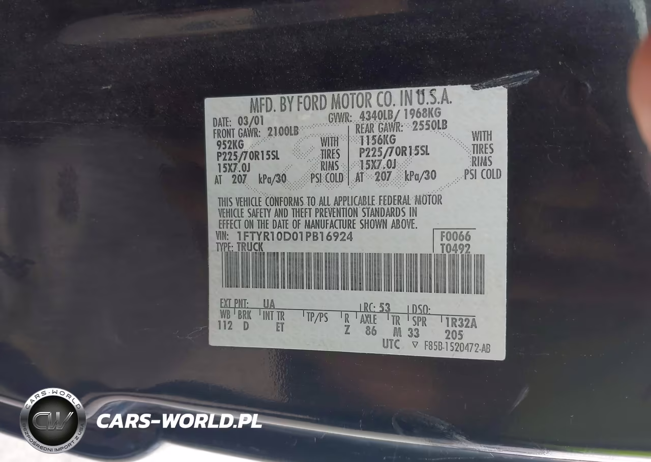 2001 Ford Ranger Xl-Xlt VIN:1FTYR10D01PB16924 - 9
