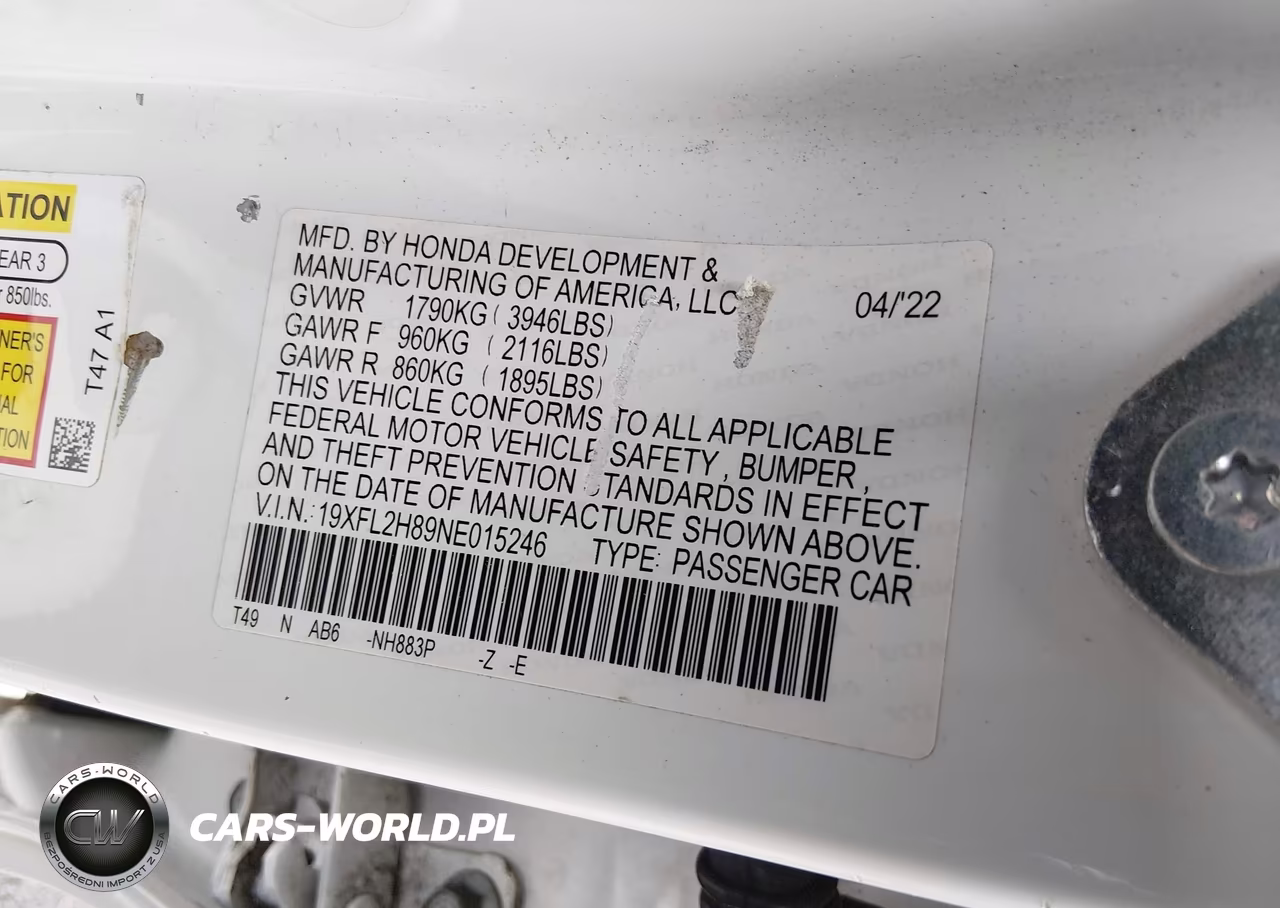2022 Honda Civic Sport VIN:19XFL2H89NE015246 - 9