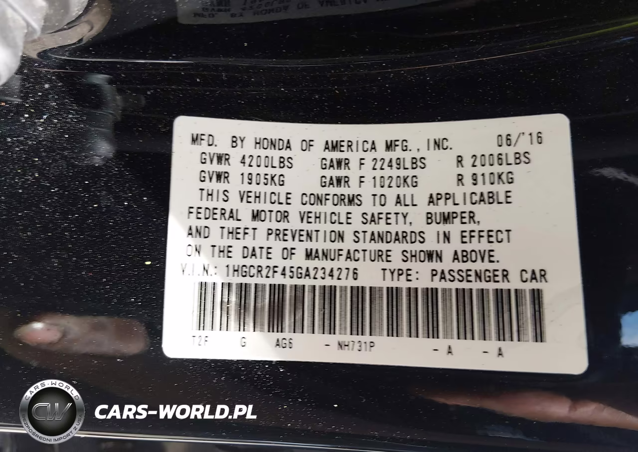 2016 Honda Accord Lx VIN:1HGCR2F45GA234276 - 9