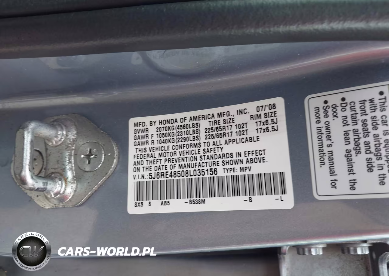 2008 Honda Cr-V Ex VIN:5J6RE48508L035156 - 9