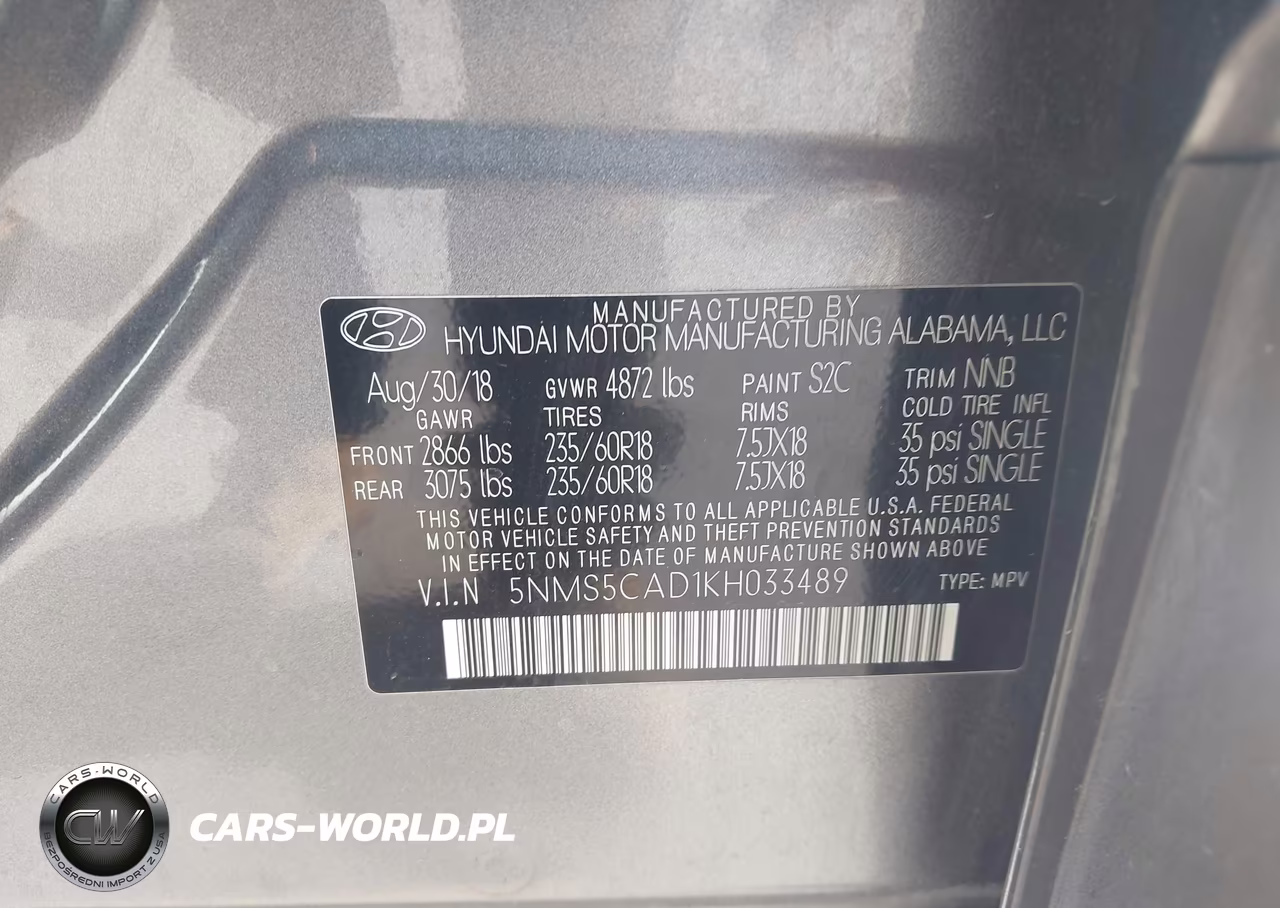 2019 Hyundai Santa Fe Ultimate VIN:5NMS5CAD1KH033489 - 9