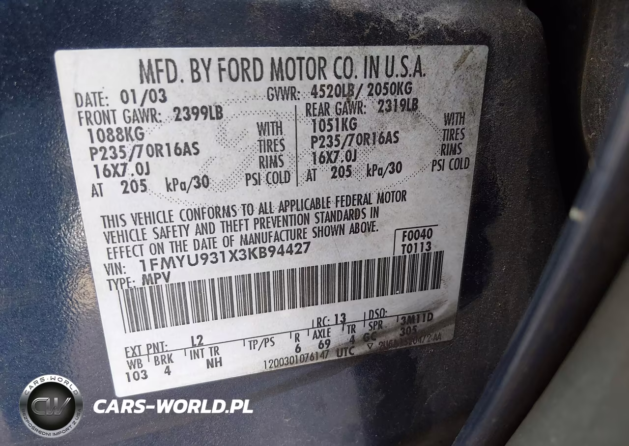 2003 Ford Escape Xlt VIN:1FMYU931X3KB94427 - 9