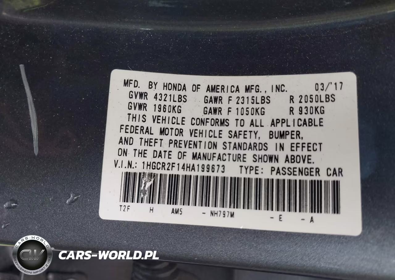 2017 Honda Accord Sport Se VIN:1HGCR2F14HA199673 - 9