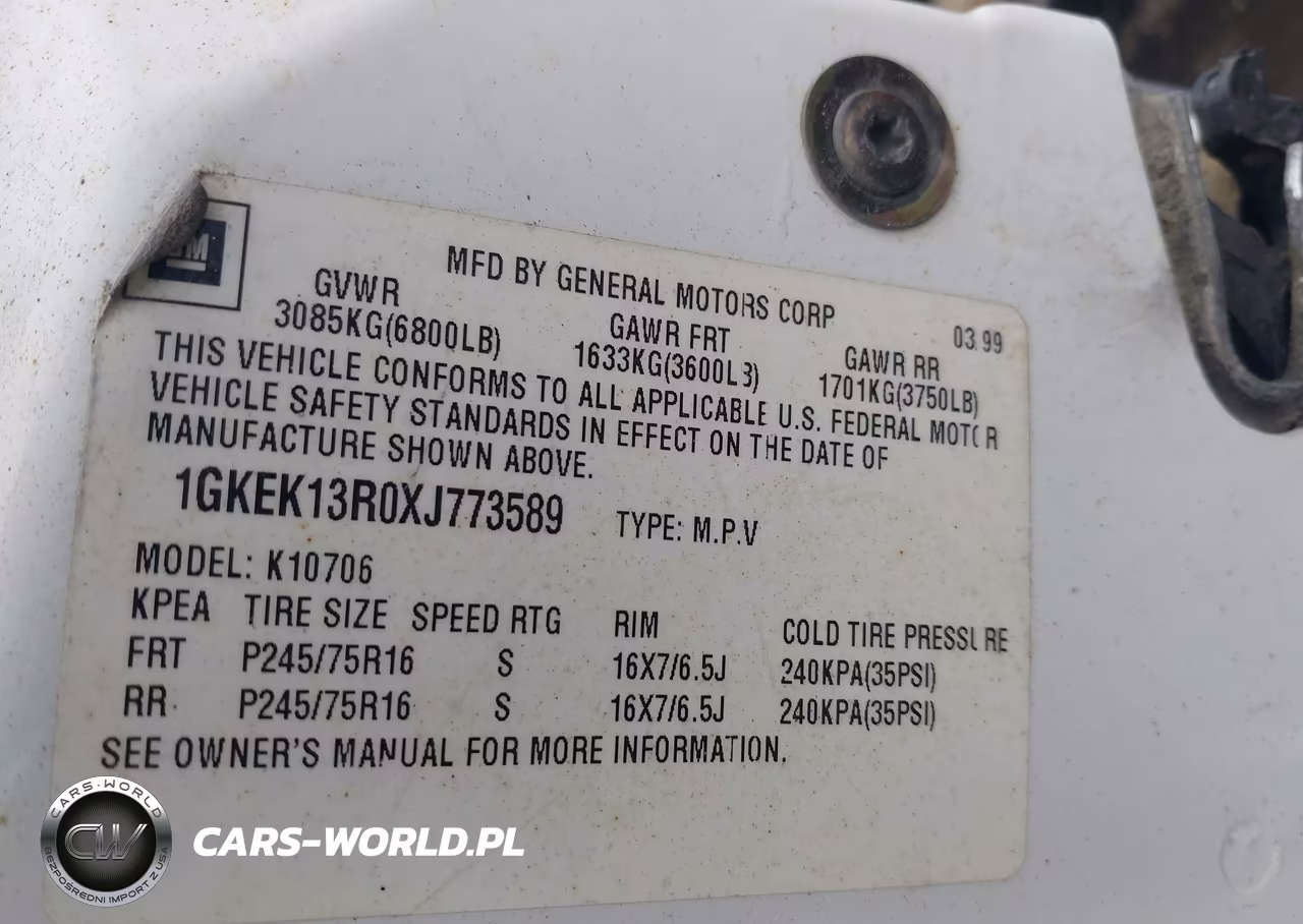 1999 GMC Yukon Slt Cmi VIN:1GKEK13R0XJ773589 - 9