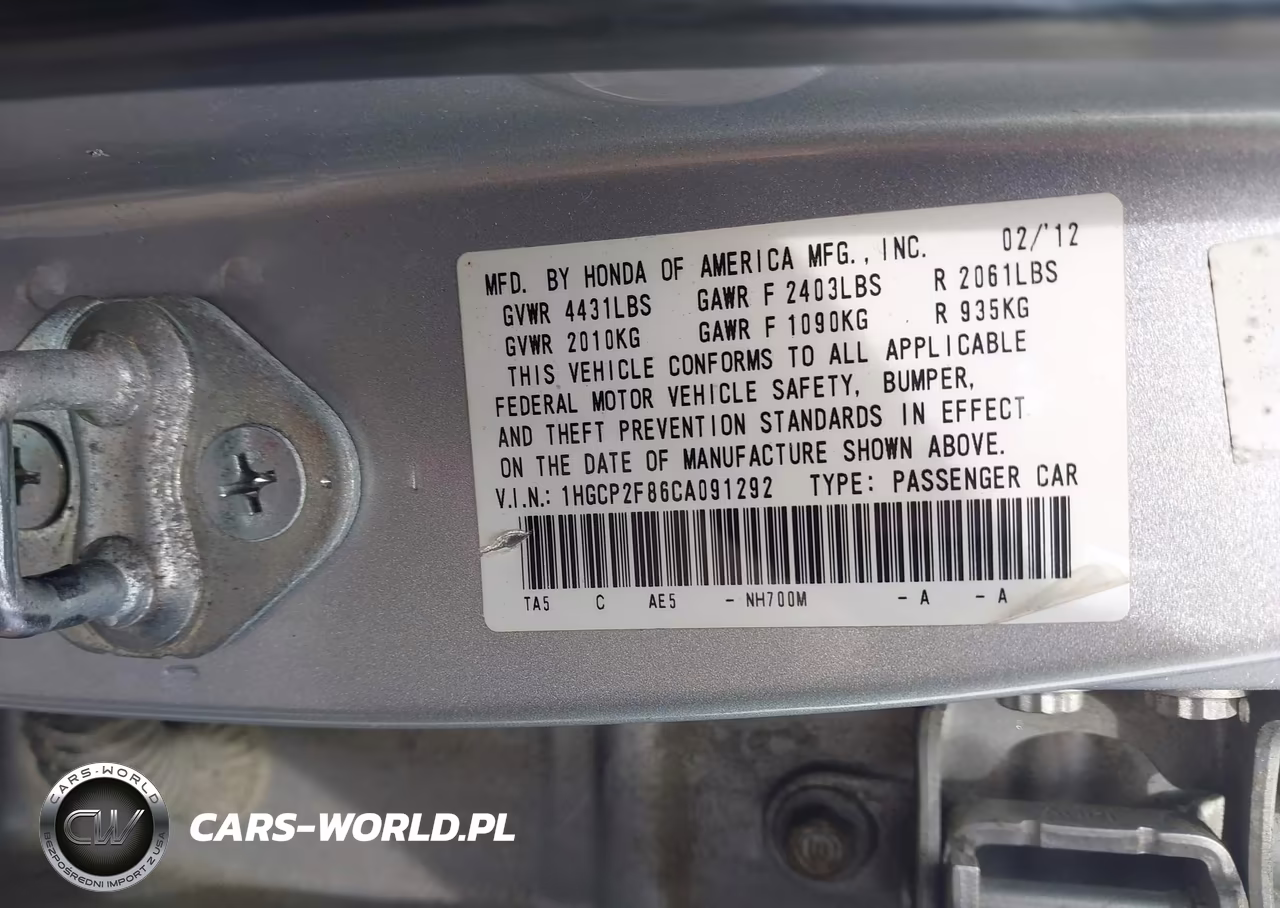 2012 Honda Accord 2.4 Ex-L VIN:1HGCP2F86CA091292 - 9