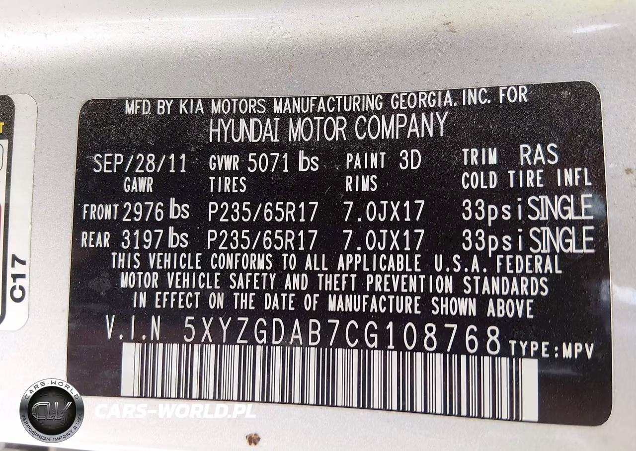 2012 Hyundai Santa Fe Gls VIN:5XYZGDAB7CG108768 - 9