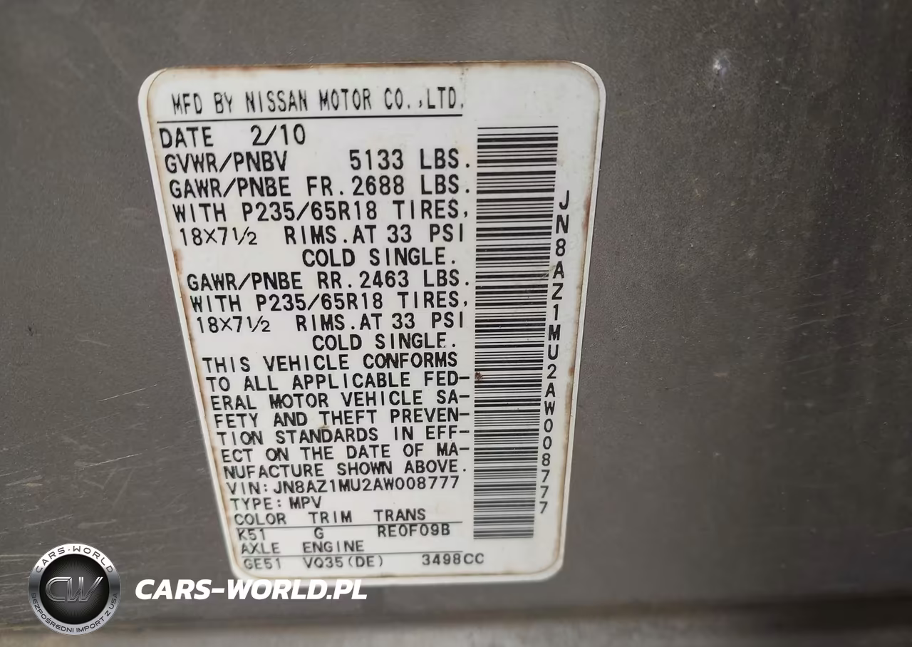 2010 Nissan Murano Sl VIN:JN8AZ1MU2AW008777 - 9