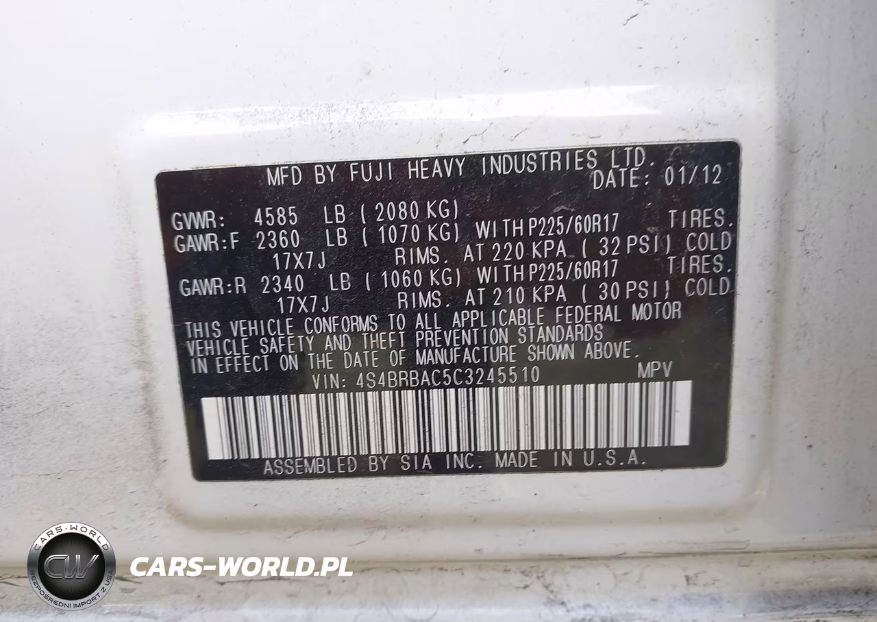 2012 Subaru Outback 2.5I VIN:4S4BRBAC5C3245510 - 9