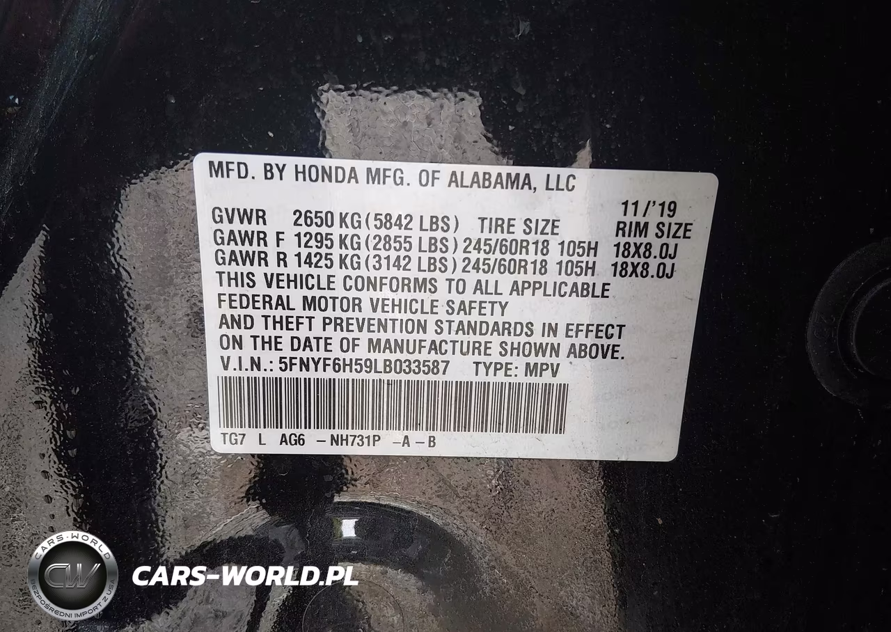 2020 Honda Pilot Ex-L VIN:5FNYF6H59LB033587 - 9