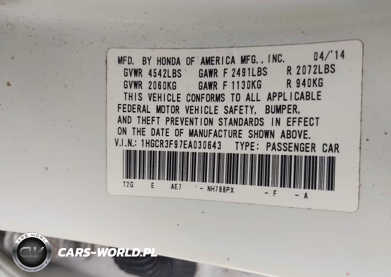 2014 Honda Accord Touring VIN:1HGCR3F97EA030643 - 9