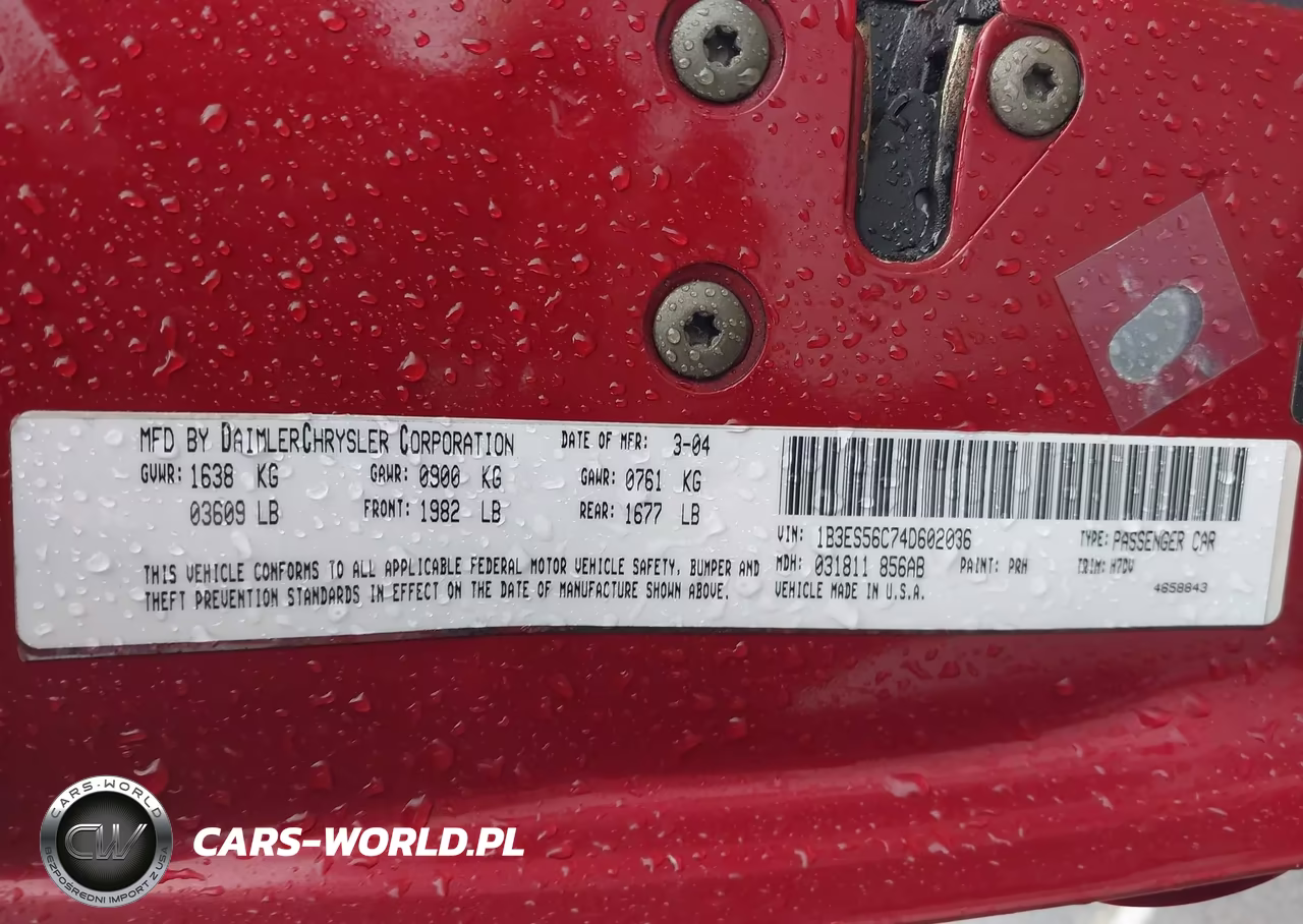 2004 Dodge Neon Sxt VIN:1B3ES56C74D602036 - 9