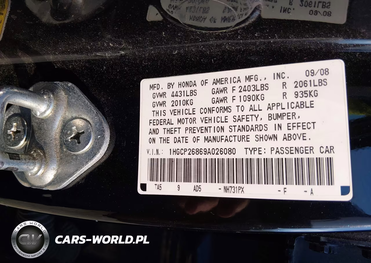 2009 Honda Accord 2.4 Ex-L VIN:1HGCP26869A026080 - 9