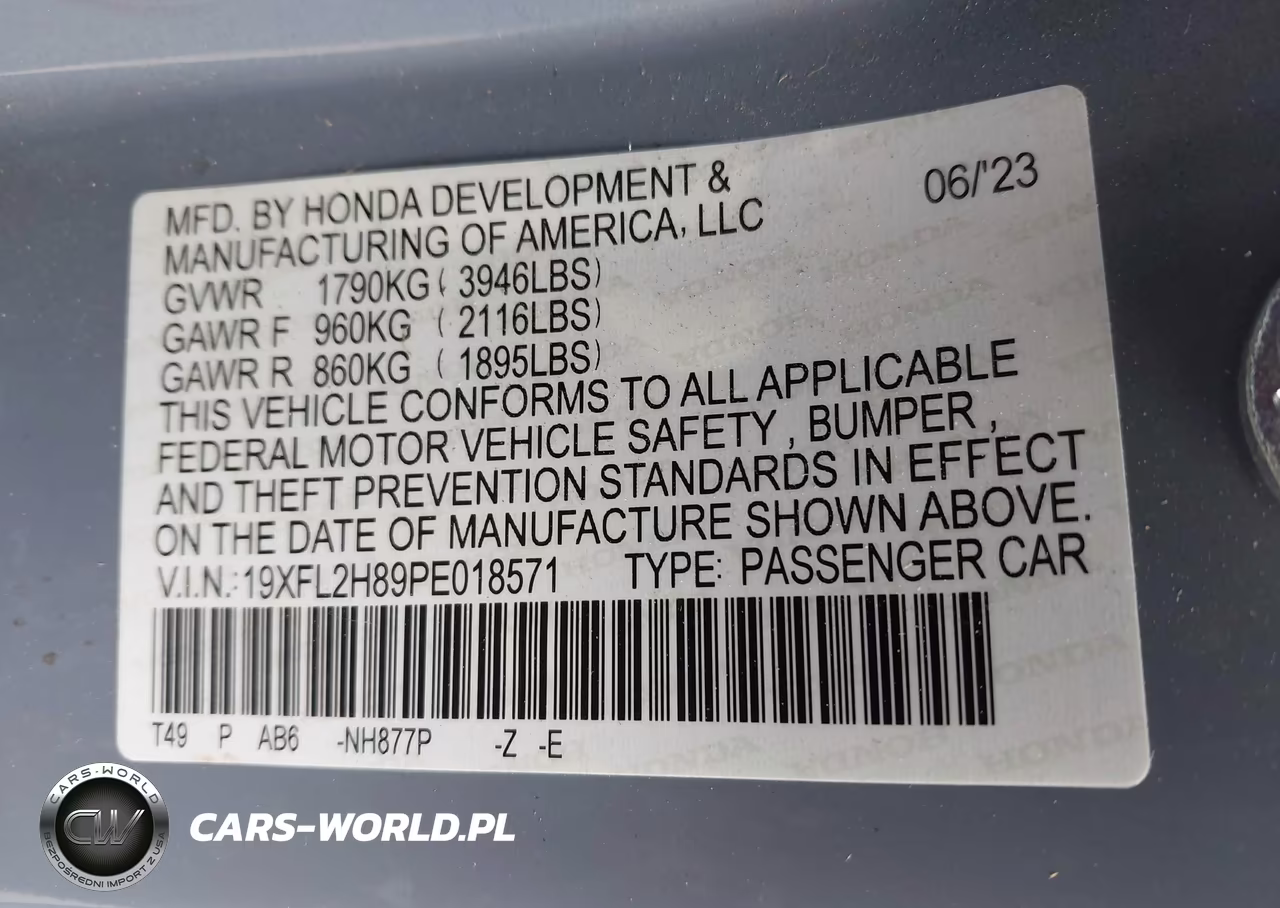 2023 Honda Civic Sport VIN:19XFL2H89PE018571 - 9