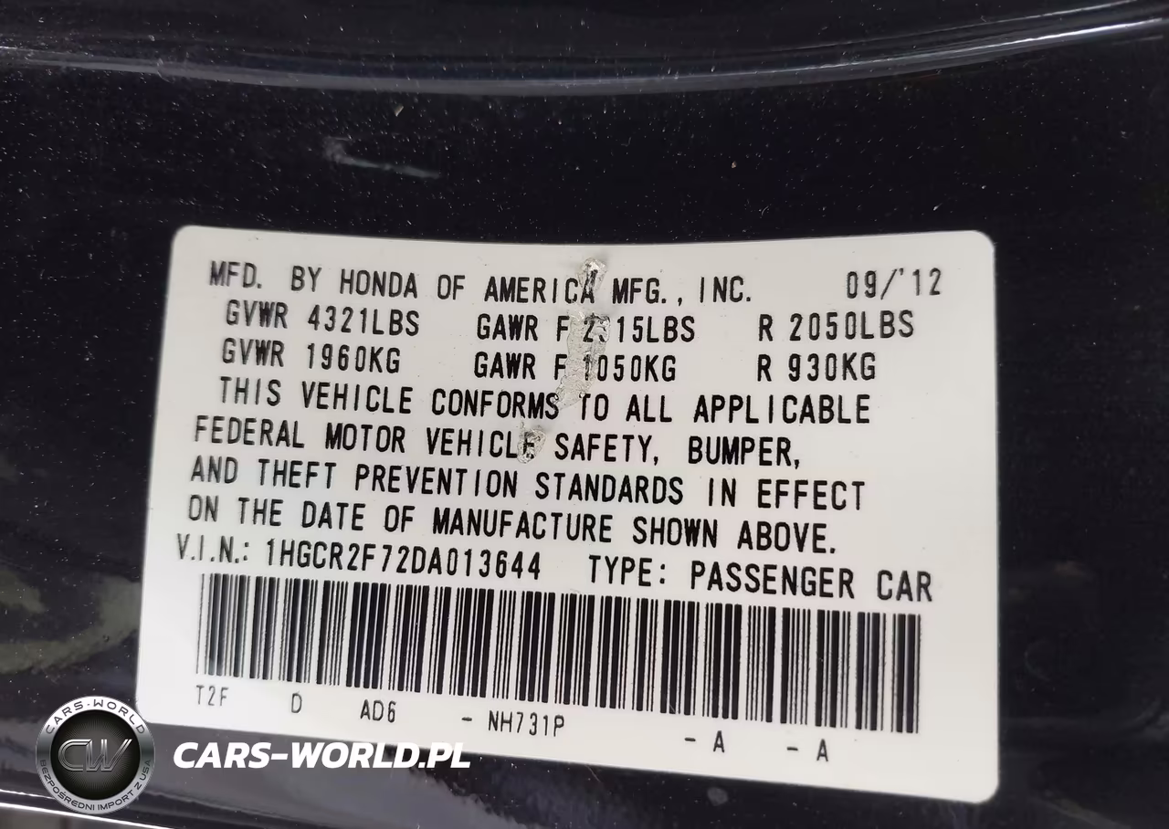 2013 Honda Accord Ex VIN:1HGCR2F72DA013644 - 9