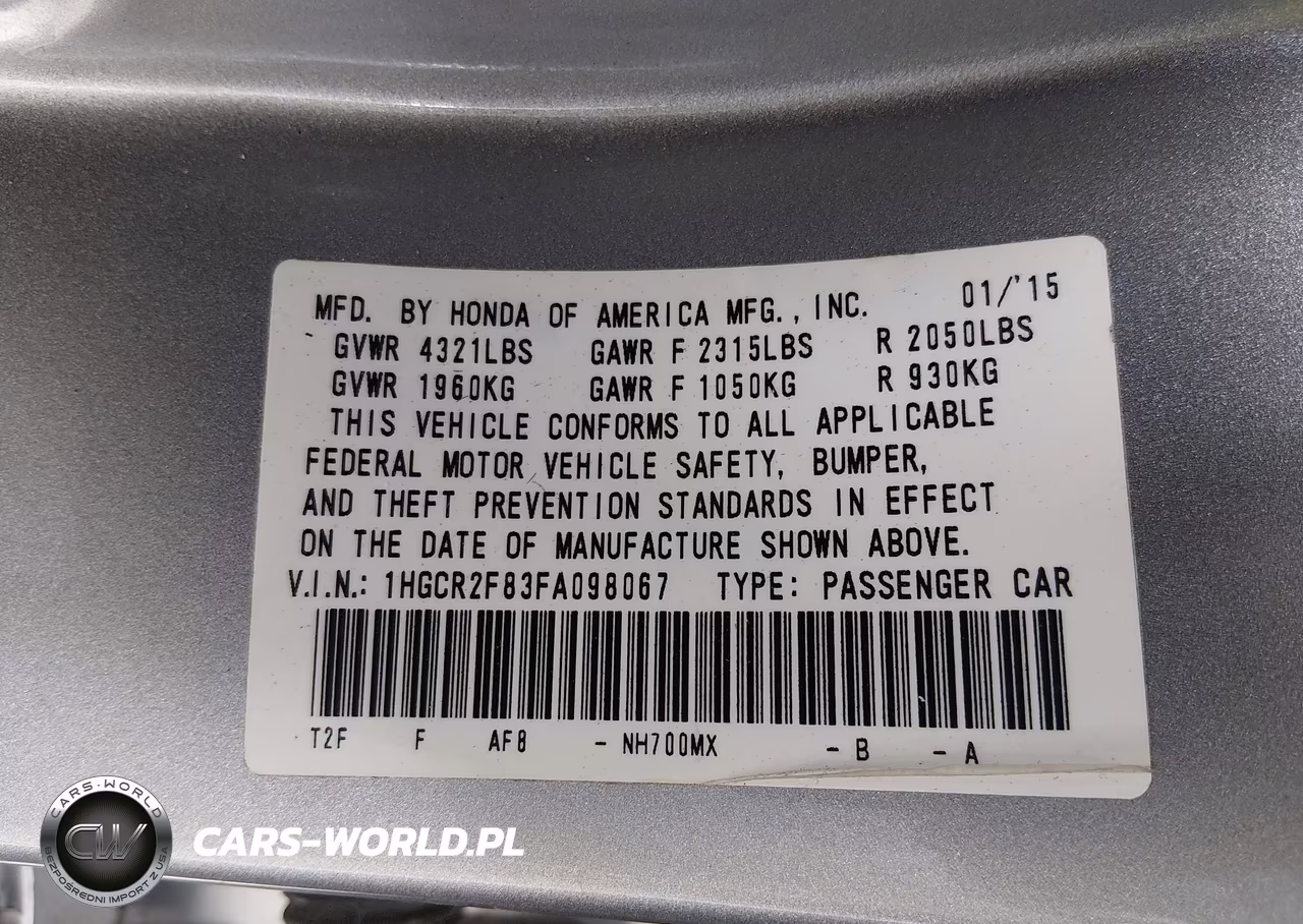 2015 Honda Accord Ex-L VIN:1HGCR2F83FA098067 - 9