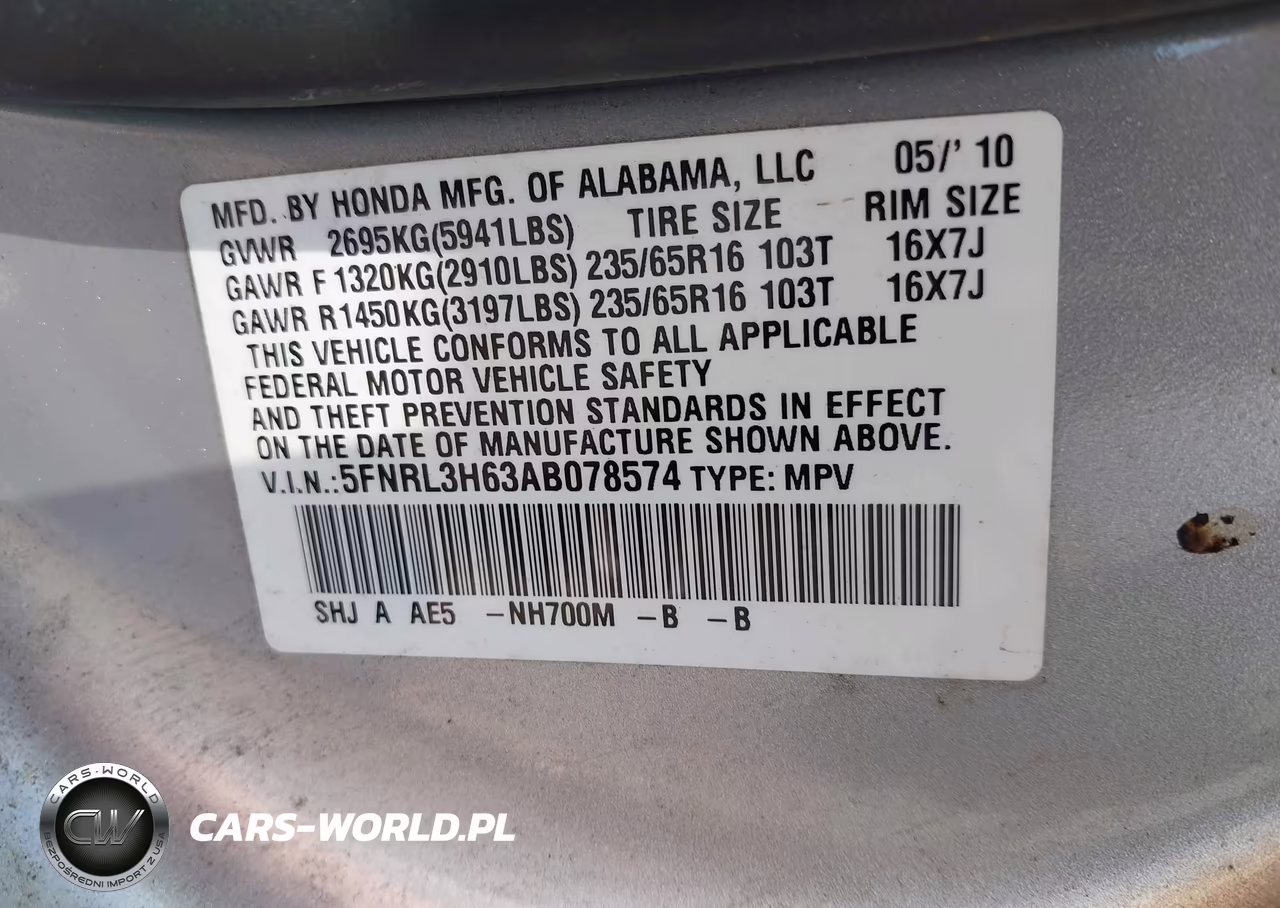 2010 Honda Odyssey Ex-L VIN:5FNRL3H63AB078574 - 9