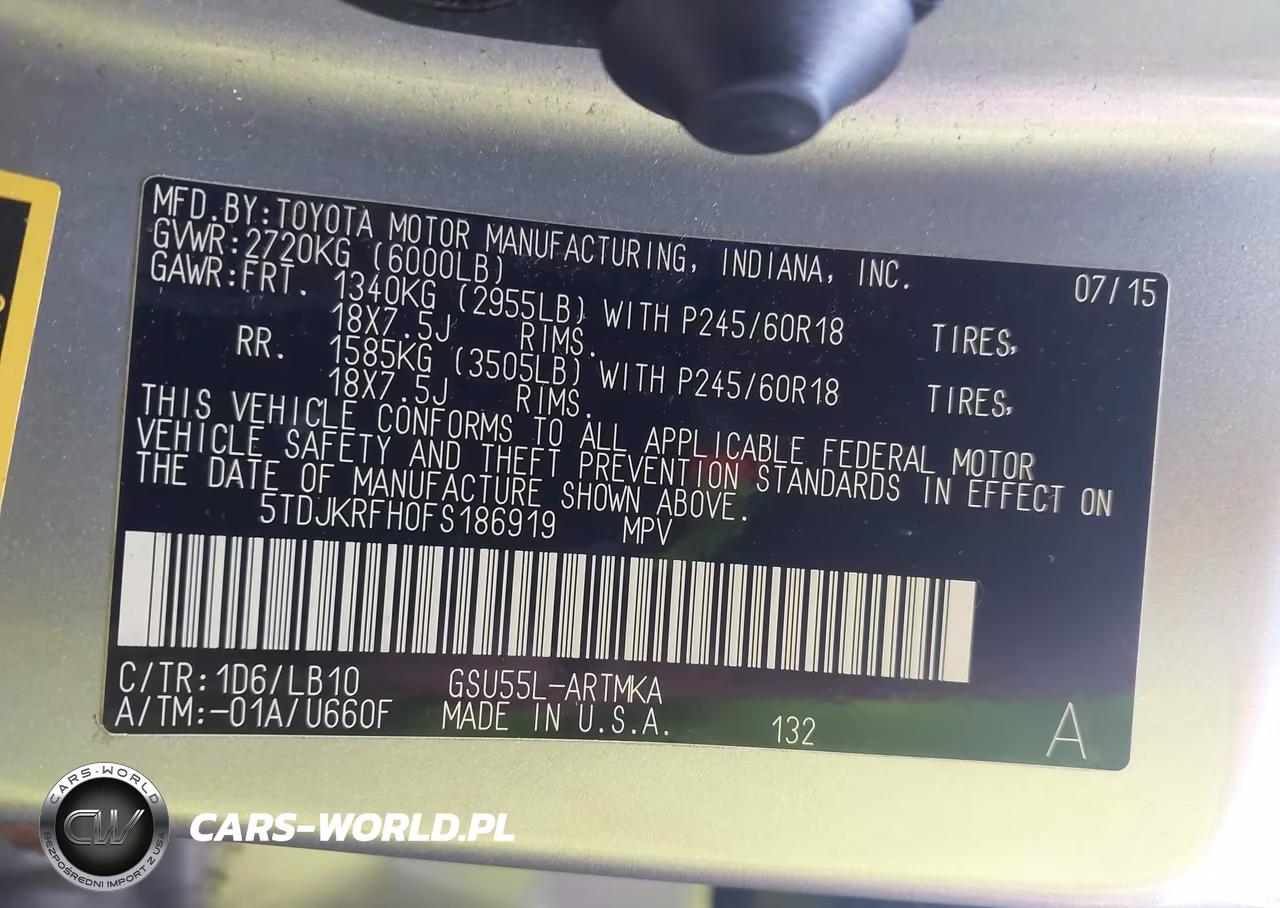 2015 Toyota Highlander Xle V6 VIN:5TDJKRFH0FS186919 - 9