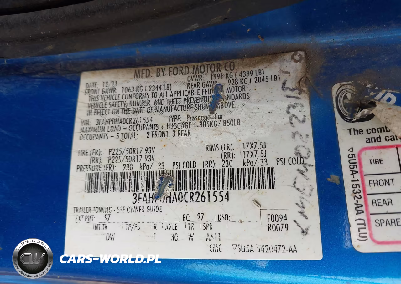 2012 Ford Fusion Se VIN:3FAHP0HA0CR261554 - 9