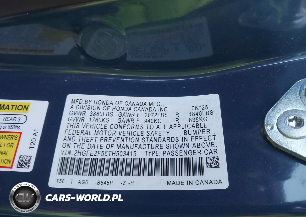 2026 Honda Civic Sport VIN:2HGFE2F56TH503415 - 9