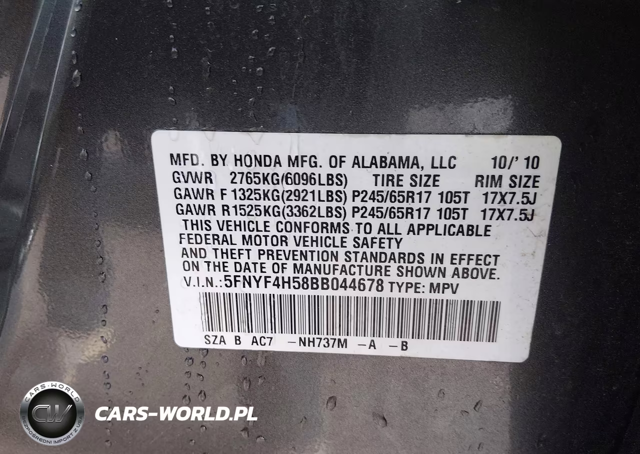 2011 Honda Pilot Ex-L VIN:5FNYF4H58BB044678 - 9