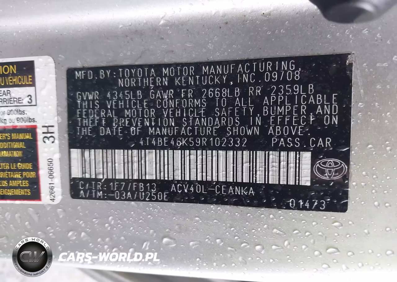 2009 Toyota Camry Le VIN:4T4BE46K59R102332 - 9